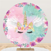 Lofaris Floral And Gold Unicorn Baby Shower Round Backdrop